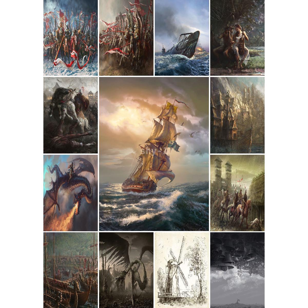 Interior Design Landscape - Hussars เรียกเก็บเงินจากการตกแต่งบ้านพิมพ์โปสเตอร์ภาพวาดวินเทจหรูหราสำหรับการออกแบบตกแต่งภายในคอลเลกชันศิลปะบนผนัง