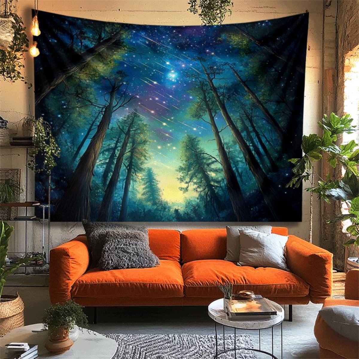 ผ้าแขวนผนังลายท้องฟ้าป่ากลางคื - Interior Design Landscape บทวิจารณ์และราคา