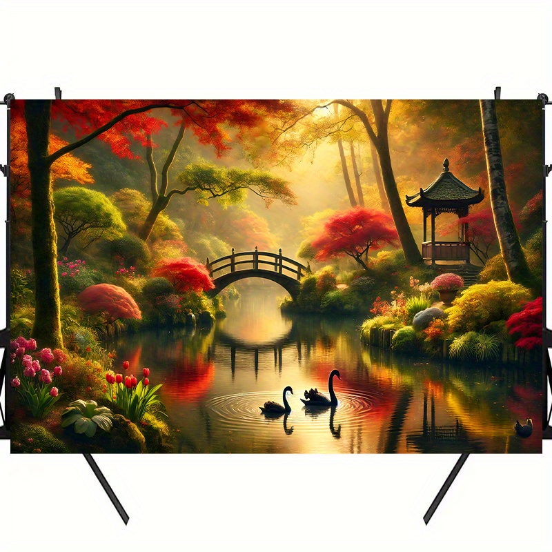 ผ้าผนังลายสะพานสวนฤดูใบไม้ร่วง - Interior Design Landscape บทวิจารณ์และราคา