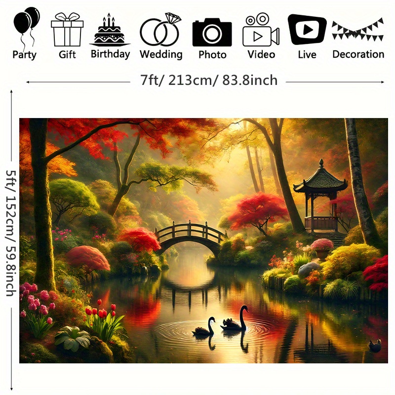 ผ้าผนังลายสะพานสวนฤดูใบไม้ร่วง - Interior Design Landscape บทวิจารณ์และราคา