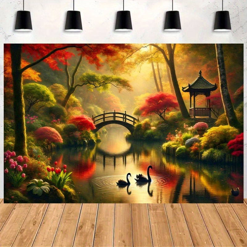 ผ้าผนังลายสะพานสวนฤดูใบไม้ร่วง - Interior Design Landscape บทวิจารณ์และราคา